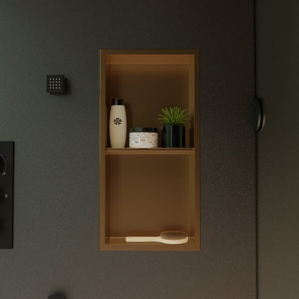 Alfi Brand 12" x 24" Brushed Gold PVD Stainless Steel Vertical Double Shelf Shower Niche ABNP1224-BG - main